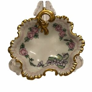 Vintage Hand Painted Floral Trinket Dish Valet Artist Signed Dated 1957 Porcelai